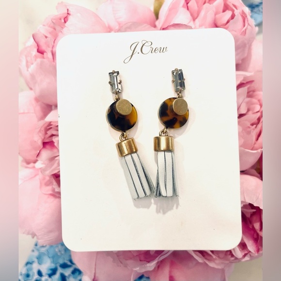 NWT!! J.Crew Earrings Pierced Gold Tassel Blue Dangle - Picture 1 of 3